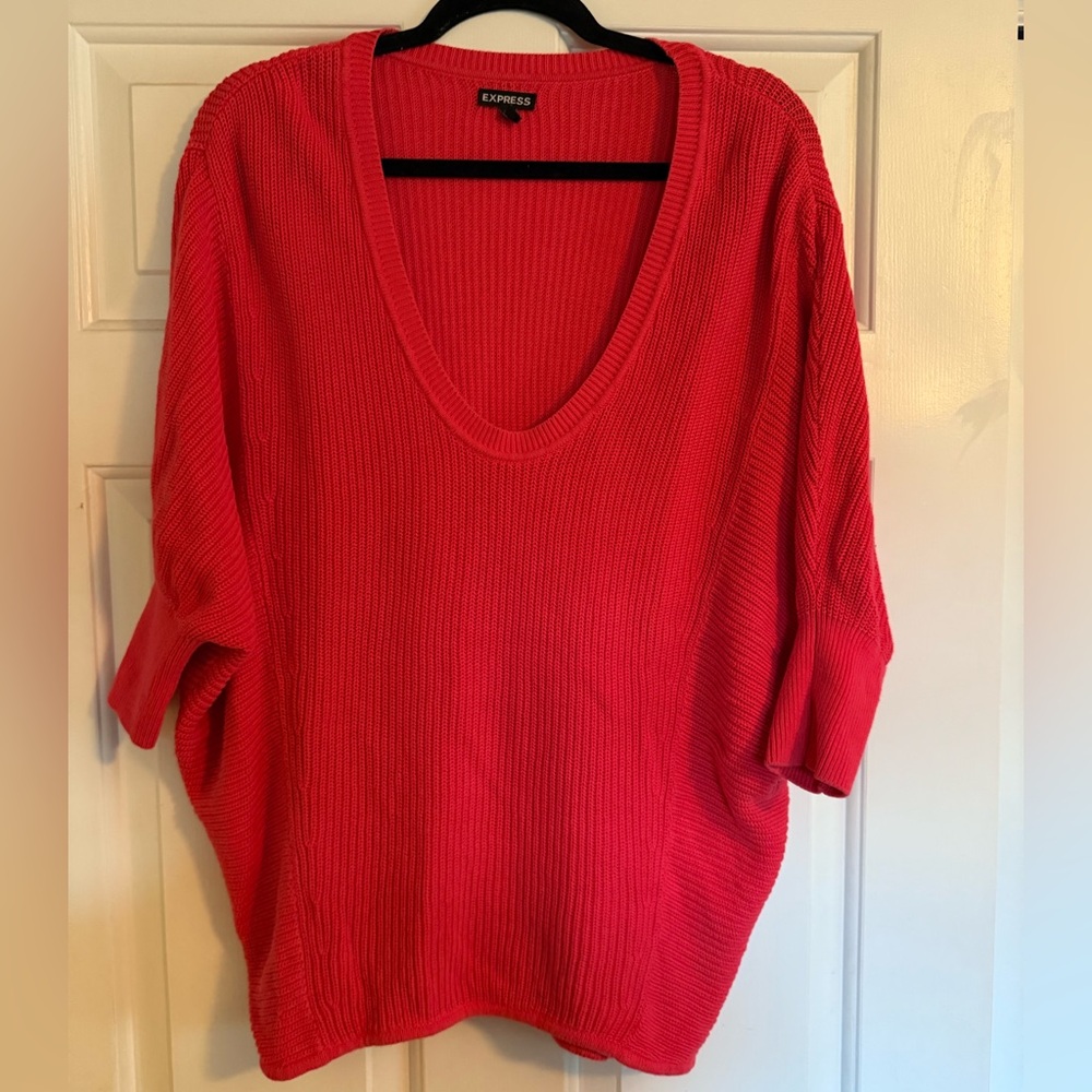 Tomato Red/ Salmon Short-sleeved Sweater